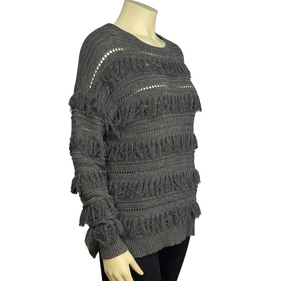 Michael Kors Sz S Pullover Knit Sweater with Rows of Fringe Long Sleeve Western - Picture 2 of 11